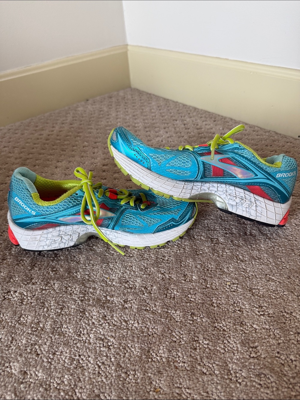 Brooks Women's Turquoise Running Shoes with Neon Yellow and Coral Accents